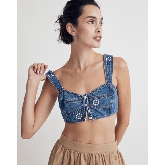 Madewell Tops - NWT Madewell Women's Blue Denim Sweetheart Bralette Stamped Floral - 8